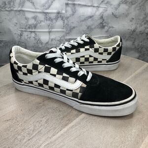 Vans Old Skool Checkerboard Sneakers Women’s 8.5 Black White Suede Canvas
